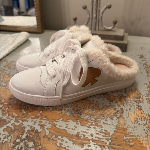 EUC Kate Spade White Sherpa Lined Mule Sneakers - 7 - Picture 2 of 5